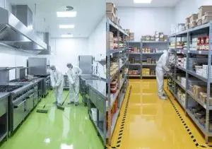 Solusi Hybrid Epoxy Self Levelling Food Grade, Cocok untuk Lantai Dapur MBG! 2 ilustrasi dapur komersial dengan lantai epoxy